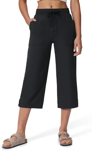 Women's Capri Pants Wide Leg Quick Dry Hiking Capris Water Resistant UPF50 Lightweight Loose Travel Black M