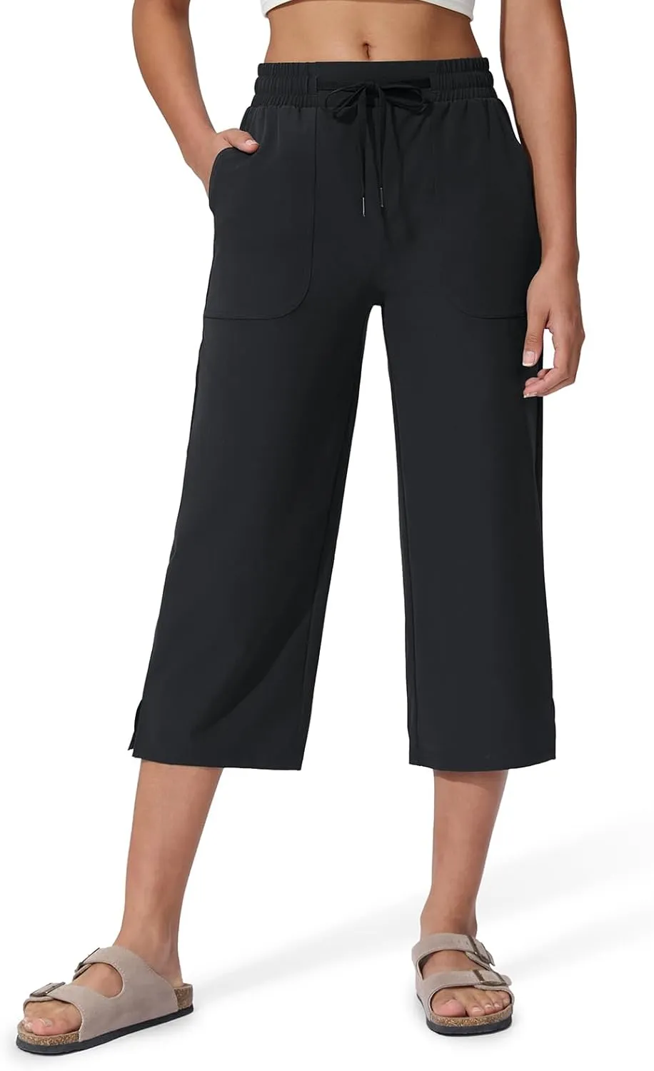 Women's Capri Pants Wide Leg Quick Dry Hiking Capris Water Resistant UPF50 Lightweight Loose Travel Black M