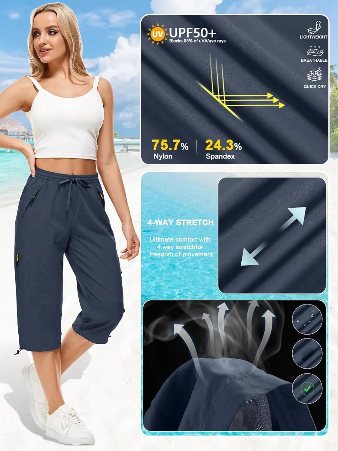 Women's Cargo Capris Pants Casual Hiking Pants Lightweight Quick Dry Travel Summer Pants for Women