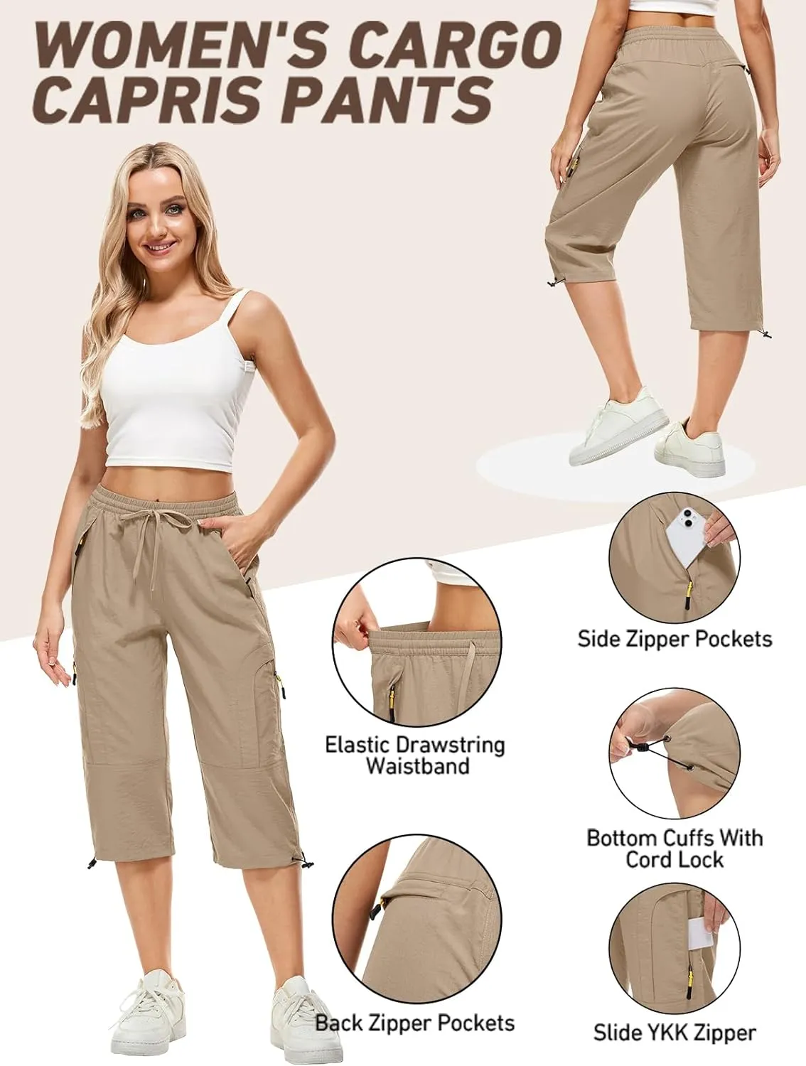 Women's Cargo Capris Pants Casual Hiking Pants Lightweight Quick Dry Travel Summer Pants for Women