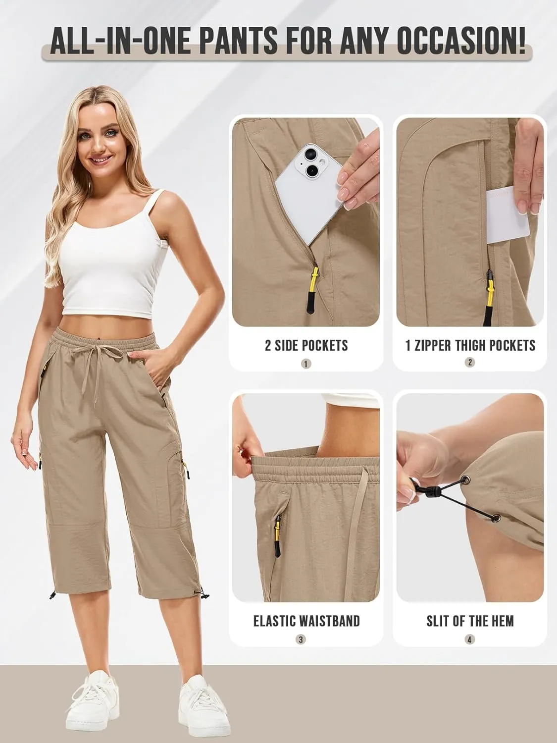 Women's Cargo Capris Pants Casual Hiking Pants Lightweight Quick Dry Travel Summer Pants for Women