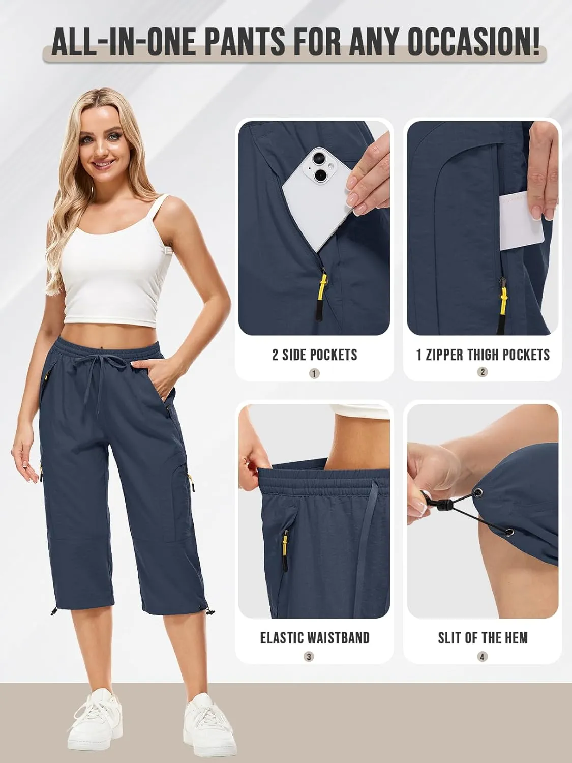 Women's Cargo Capris Pants Casual Hiking Pants Lightweight Quick Dry Travel Summer Pants for Women