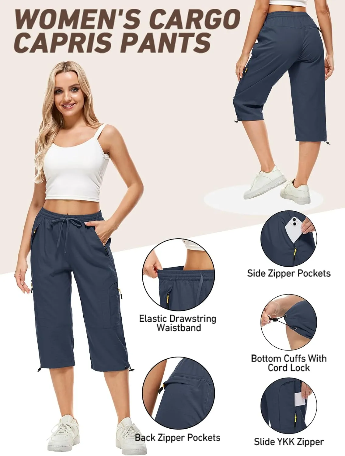 Women's Cargo Capris Pants Casual Hiking Pants Lightweight Quick Dry Travel Summer Pants for Women