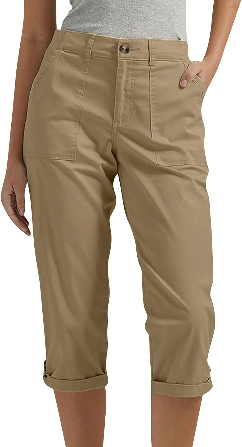Womens Cargo Capris with Pocket Quick Dry Elastic Waist Hiking Pants Lightweight Casual Travel Running Capri Joggers
