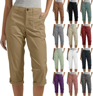 Womens Cargo Capris with Pocket Quick Dry Elastic Waist Hiking Pants Lightweight Casual Travel Running Capri Joggers