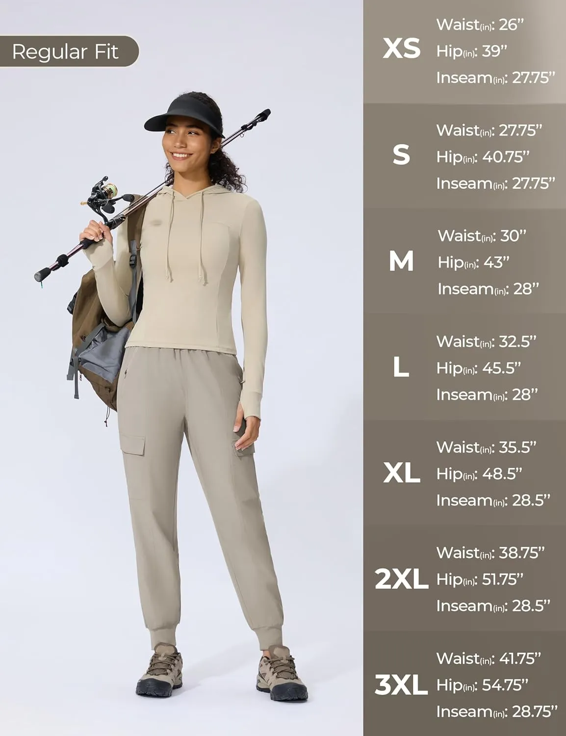 Women's Cargo Joggers Lightweight Hiking Jogger Pants Zipper Pockets Travel Athletic UPF 50 