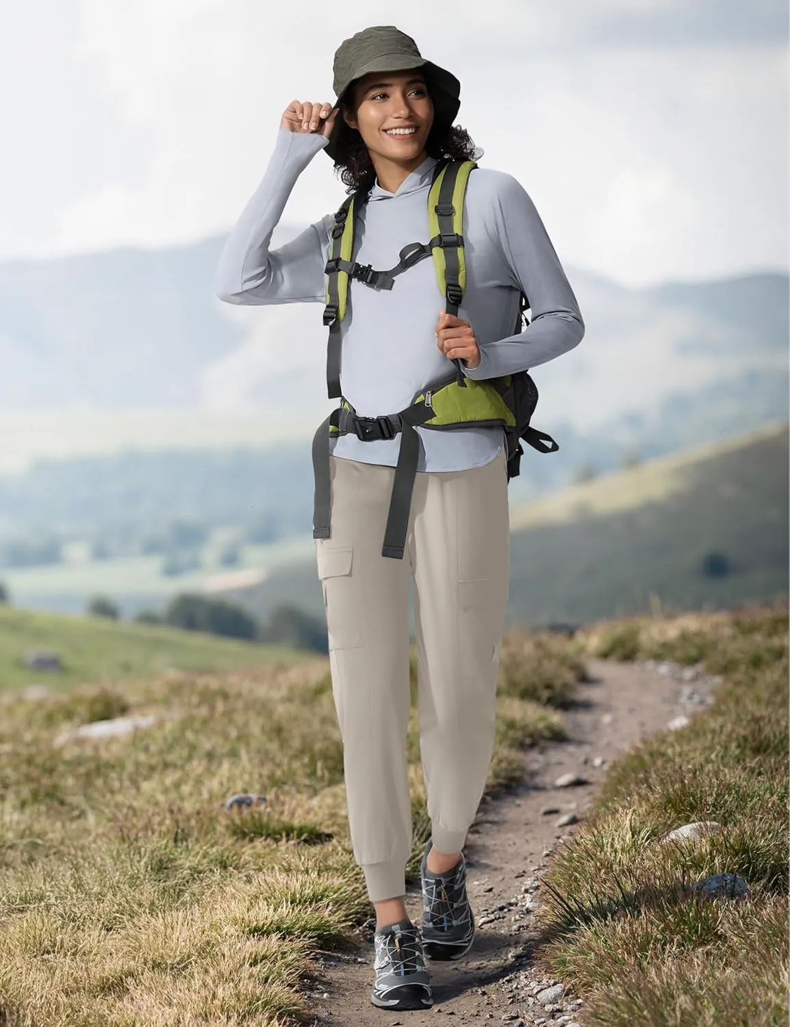 Women's Cargo Joggers Lightweight Hiking Jogger Pants Zipper Pockets Travel Athletic UPF 50 