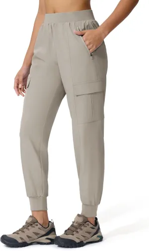Women's Cargo Joggers Lightweight Hiking Jogger Pants Zipper Pockets Travel Athletic UPF 50 