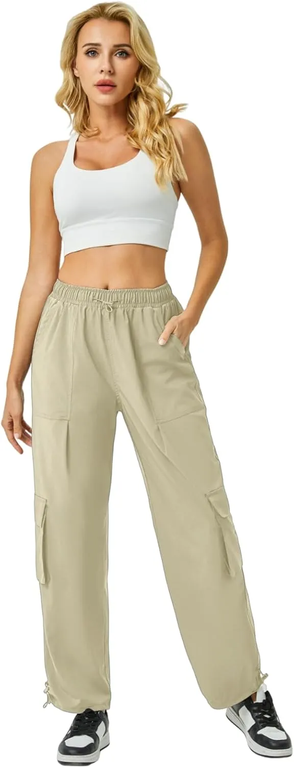 Women's Cargo Pants Water Resistant Lightweight Drawstring Hiking Joggers Base Jump Parachute Pants