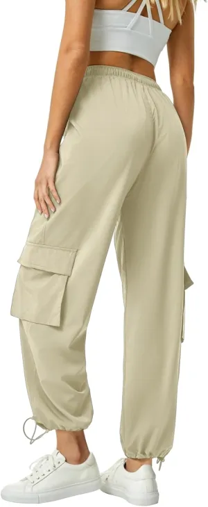 Women's Cargo Pants Water Resistant Lightweight Drawstring Hiking Joggers Base Jump Parachute Pants