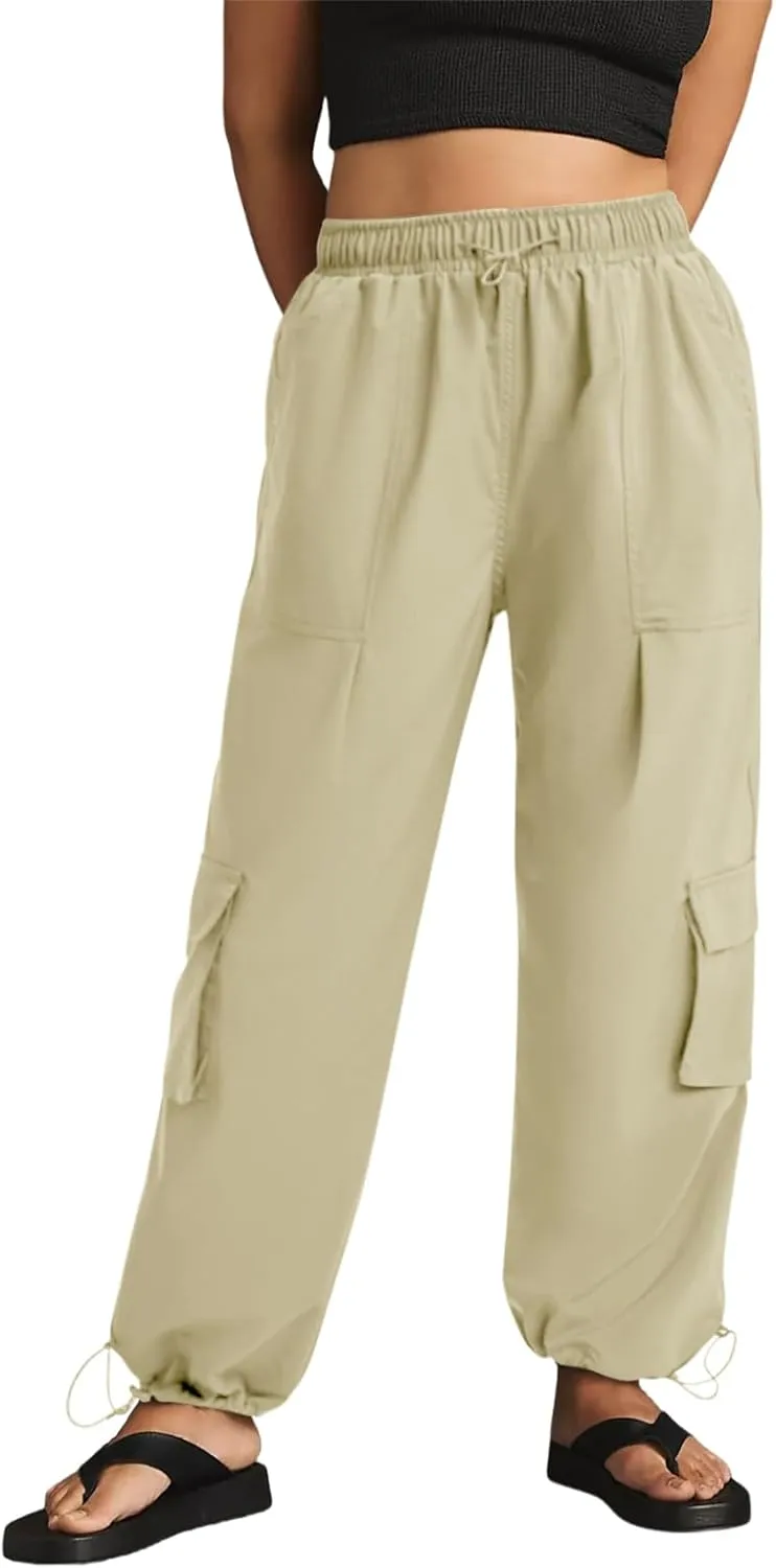 Women's Cargo Pants Water Resistant Lightweight Drawstring Hiking Joggers Base Jump Parachute Pants