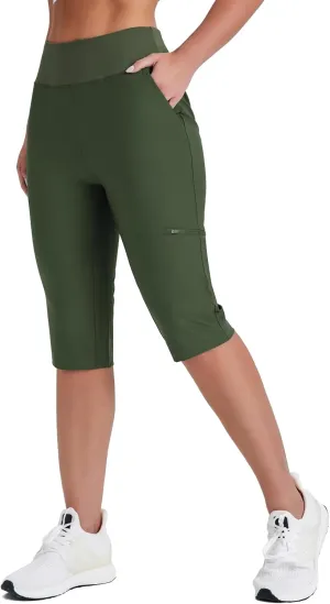 Women's Golf Capri Pants with Zipper Pockets Below The Knee Shorts Lightweight Long Hiking Shorts Knee Length
