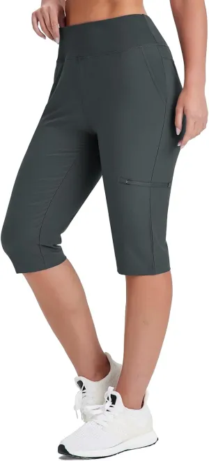 Women's Golf Capri Pants with Zipper Pockets Below The Knee Shorts Lightweight Long Hiking Shorts Knee Length