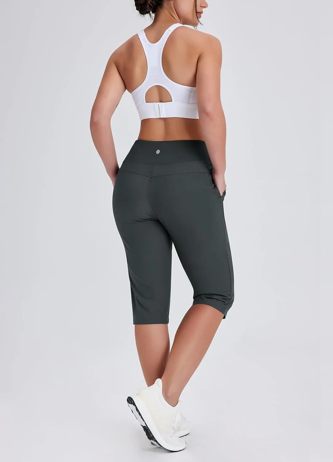 Women's Golf Capri Pants with Zipper Pockets Below The Knee Shorts Lightweight Long Hiking Shorts Knee Length