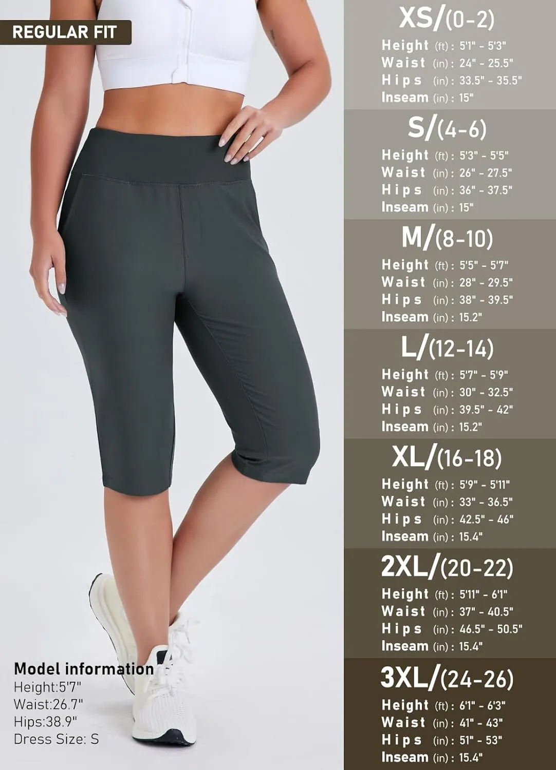 Women's Golf Capri Pants with Zipper Pockets Below The Knee Shorts Lightweight Long Hiking Shorts Knee Length