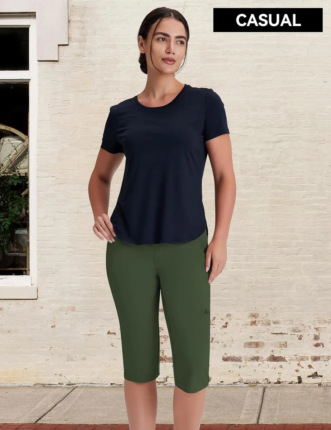 Women's Golf Capri Pants with Zipper Pockets Below The Knee Shorts Lightweight Long Hiking Shorts Knee Length