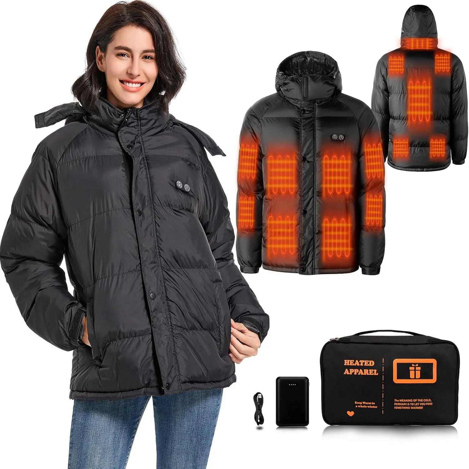 Women's Heated Coat - 7.4V Heating Zone With Battery Pack