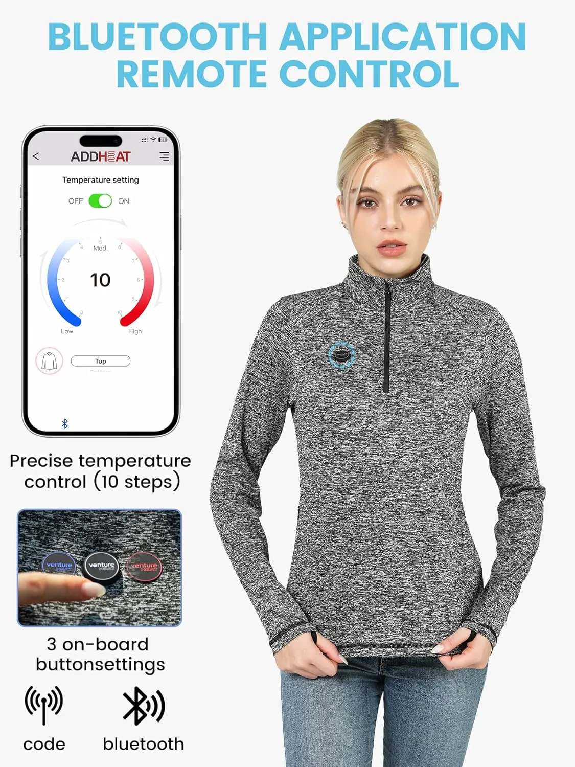 Women's Heated Shirt with Battery Included - High Powered Self Warming Thermal Layer, Stretch Mid Layer