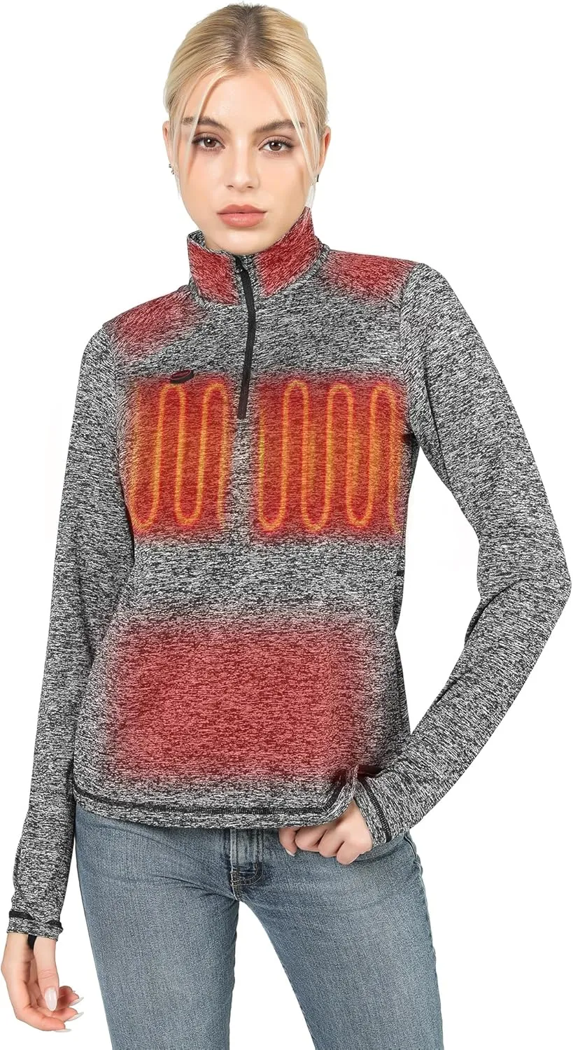 Women's Heated Shirt with Battery Included - High Powered Self Warming Thermal Layer, Stretch Mid Layer