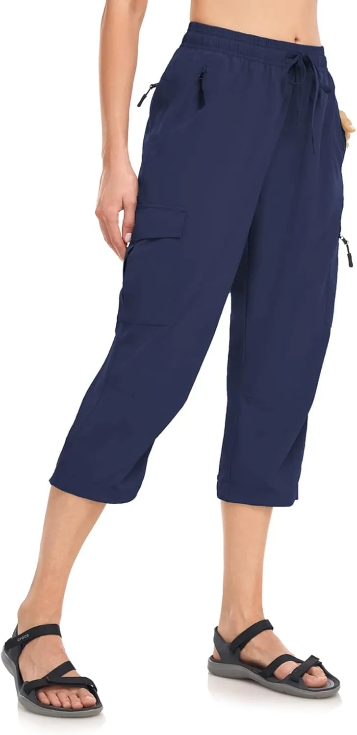 Women's Hiking Capris Pants Dri Fit UPF50  Outdoor Camping Travel Capri Elastic Waist Drawcord Active Joggers Capris
