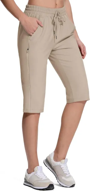 Women's Hiking Golf Shorts with Pockets 15" Knee Length Quick Dry Stretch Shorts Elastic Waist Lightweight Walking