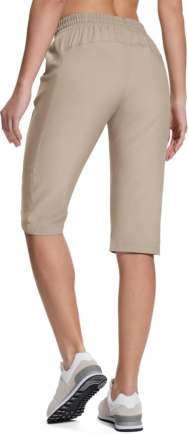Women's Hiking Golf Shorts with Pockets 15" Knee Length Quick Dry Stretch Shorts Elastic Waist Lightweight Walking