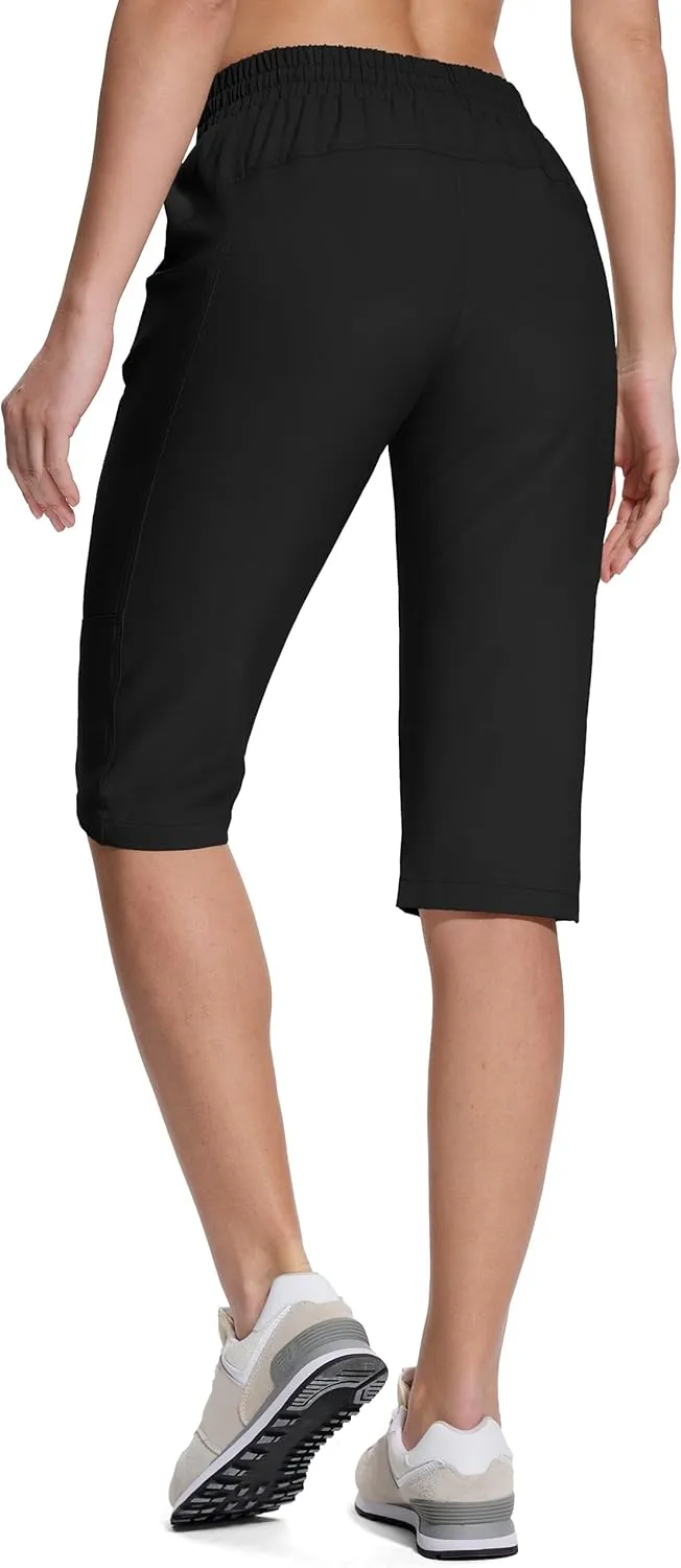 Women's Hiking Golf Shorts with Pockets 15" Knee Length Quick Dry Stretch Shorts Elastic Waist Lightweight Walking
