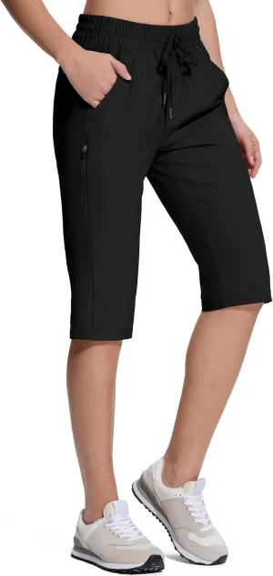 Women's Hiking Golf Shorts with Pockets 15" Knee Length Quick Dry Stretch Shorts Elastic Waist Lightweight Walking