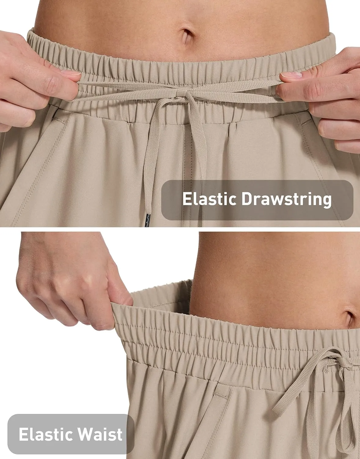 Women's Hiking Golf Shorts with Pockets 15" Knee Length Quick Dry Stretch Shorts Elastic Waist Lightweight Walking