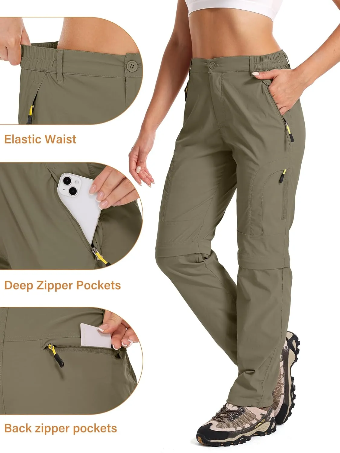 Women's Hiking Pants Convertible Quick Dry Stretch Lightweight Zip-Off Outdoor Fishing Travel Safari Pants
