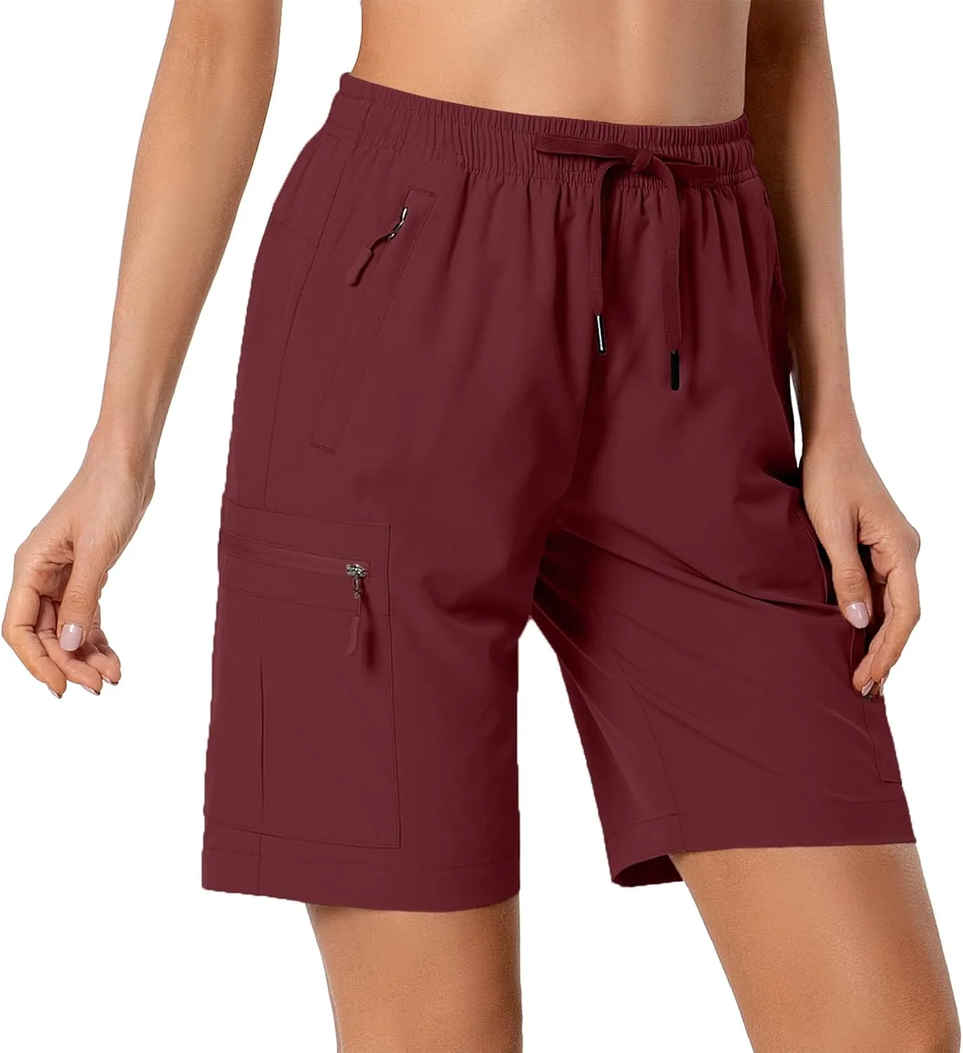 Women's Lightweight Hiking Cargo Shorts Quick Dry Athletic Shorts for Camping Travel Golf with Zipper Pockets Water Resistant