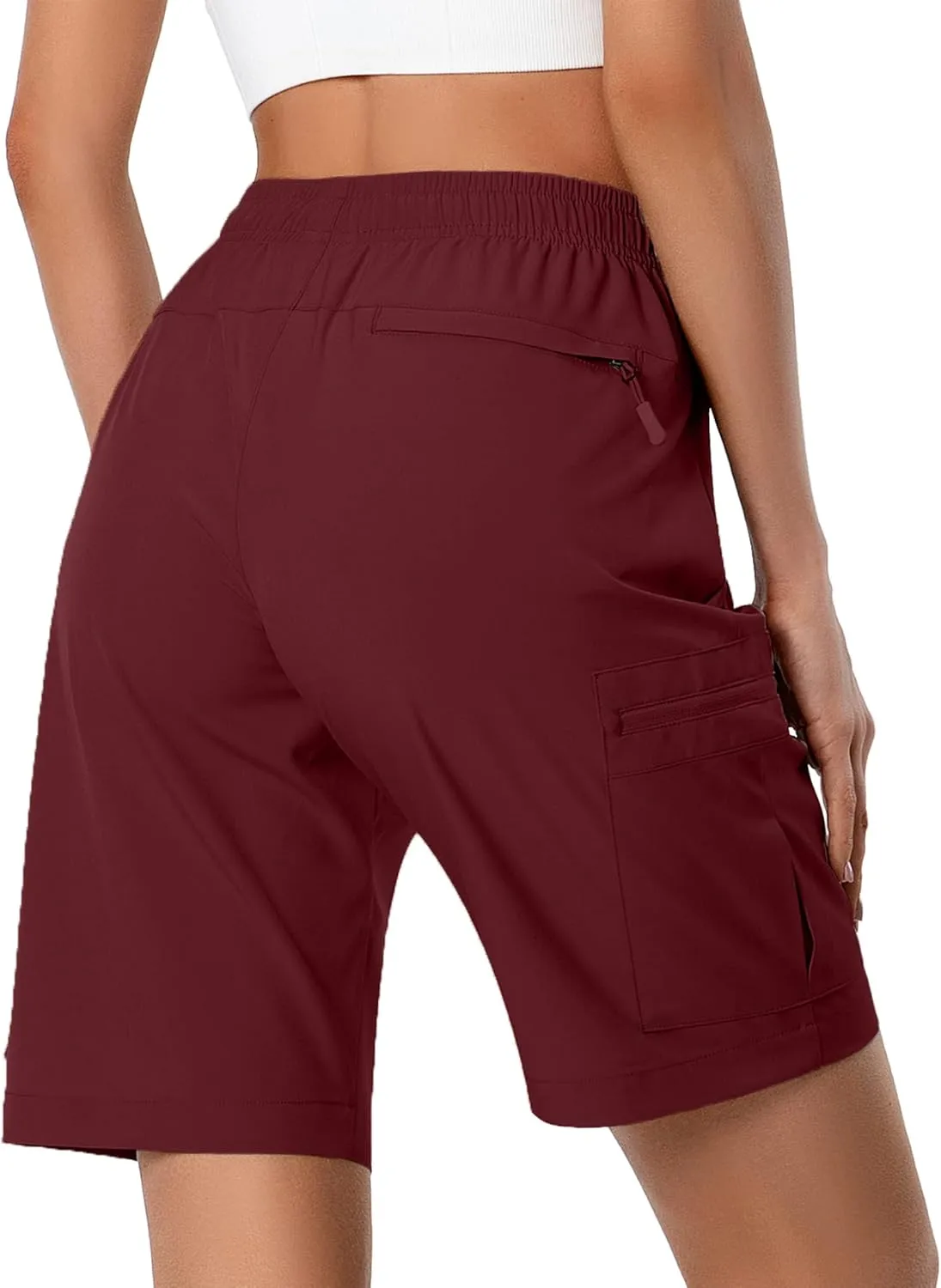 Women's Lightweight Hiking Cargo Shorts Quick Dry Athletic Shorts for Camping Travel Golf with Zipper Pockets Water Resistant