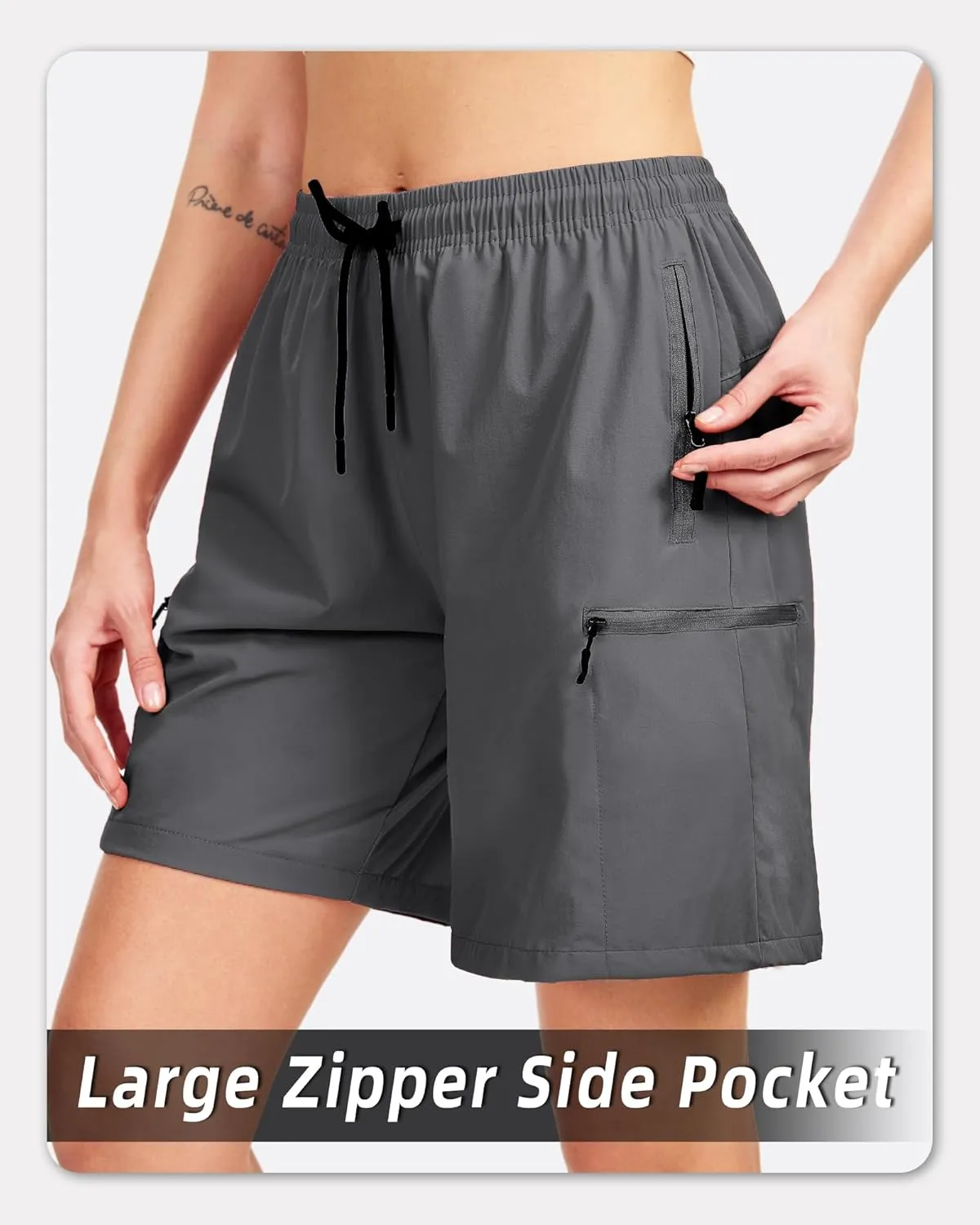 Women's Lightweight Hiking Cargo Shorts Quick Dry Athletic Shorts for Camping Travel Golf with Zipper Pockets