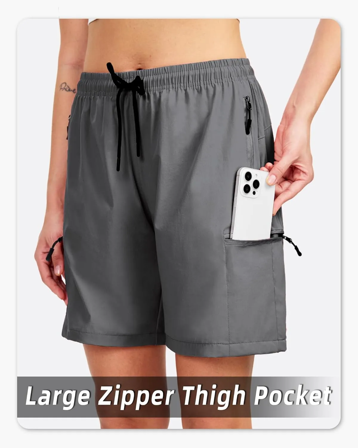 Women's Lightweight Hiking Cargo Shorts Quick Dry Athletic Shorts for Camping Travel Golf with Zipper Pockets