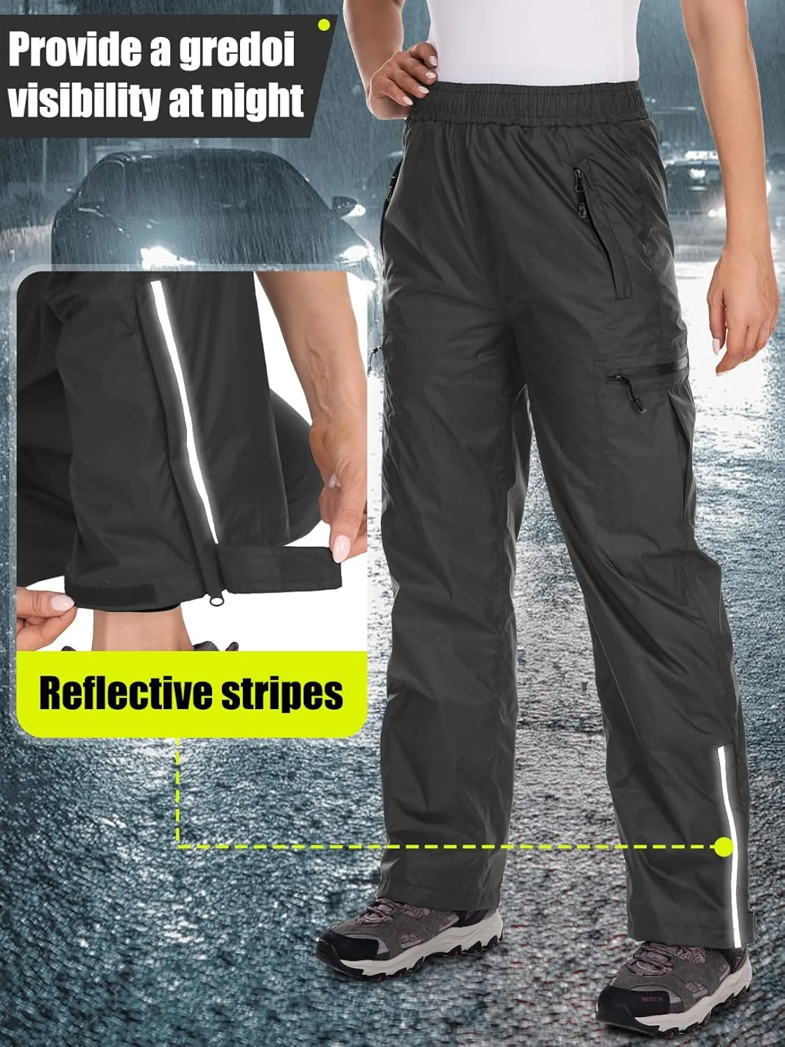 Women's Rain Pants Waterproof Hiking Pants Windproof Lightweight Over Pants Outdoor for Golf Fishing Cycling #2089