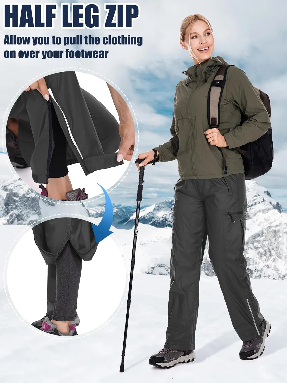 Women's Rain Pants Waterproof Hiking Pants Windproof Lightweight Over Pants Outdoor for Golf Fishing Cycling #2089