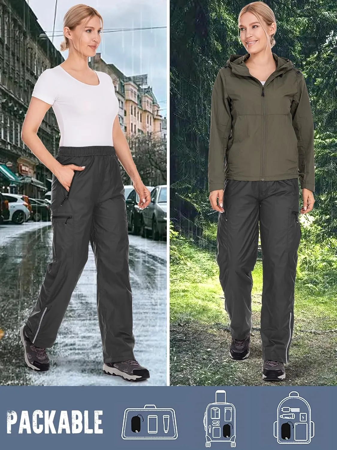 Women's Rain Pants Waterproof Hiking Pants Windproof Lightweight Over Pants Outdoor for Golf Fishing Cycling #2089