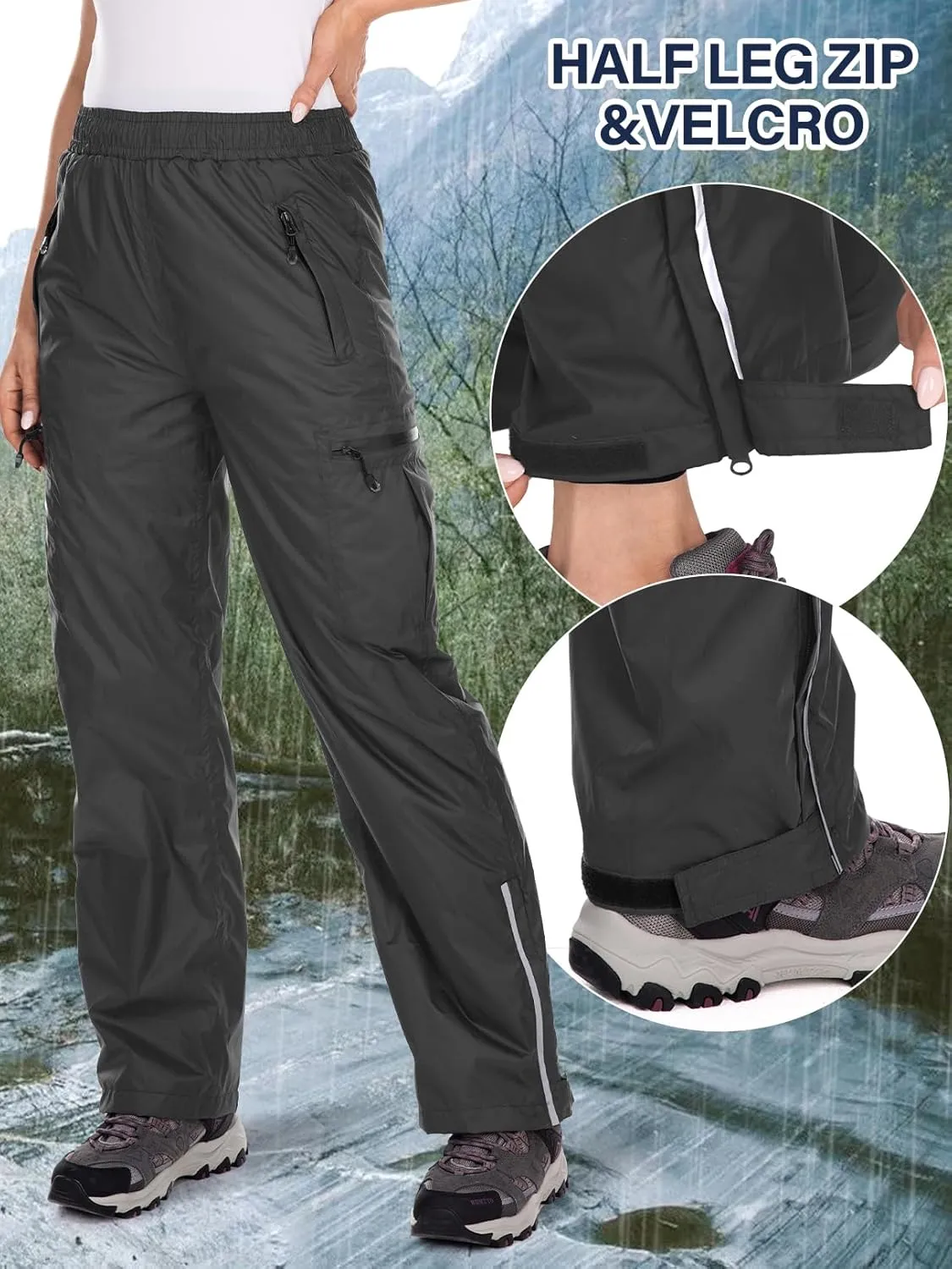 Women's Rain Pants Waterproof Hiking Pants Windproof Lightweight Over Pants Outdoor for Golf Fishing Cycling #2089