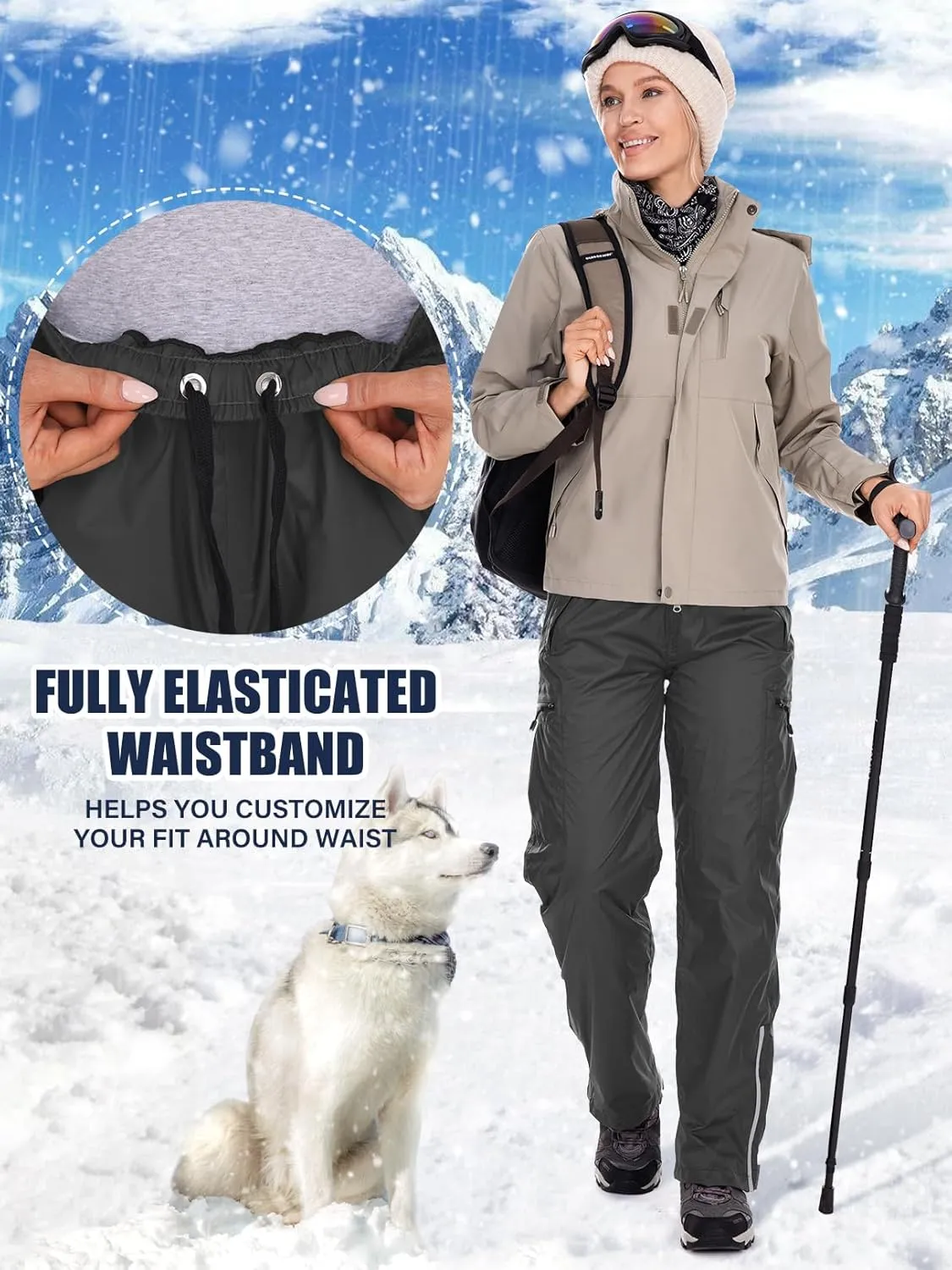 Women's Rain Pants Waterproof Hiking Pants Windproof Lightweight Over Pants Outdoor for Golf Fishing Cycling #2089