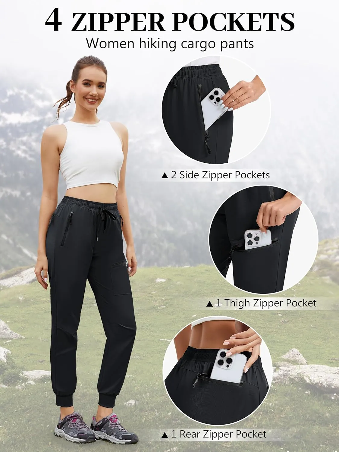 Womens Tall Hiking Pants 30/32/34 Inseam Lightweight Joggers Quick Dry 4 Pockets Travel Athletic Cargo UPF50 