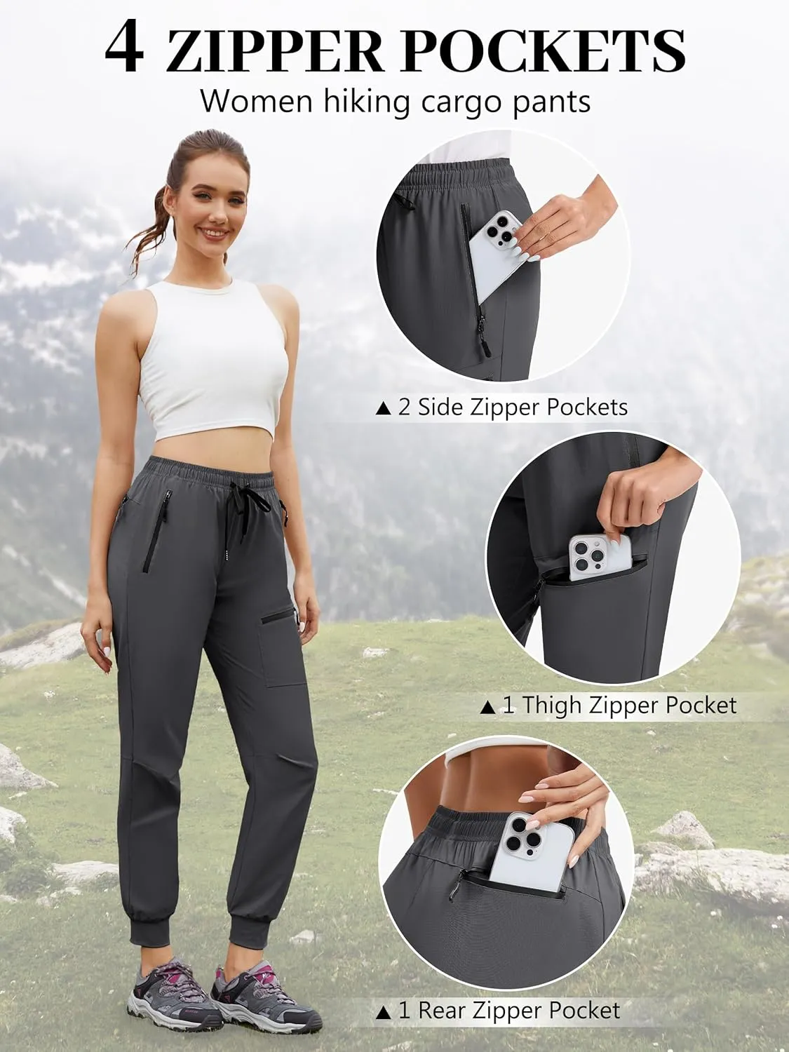 Womens Tall Hiking Pants 30/32/34 Inseam Lightweight Joggers Quick Dry 4 Pockets Travel Athletic Cargo UPF50 