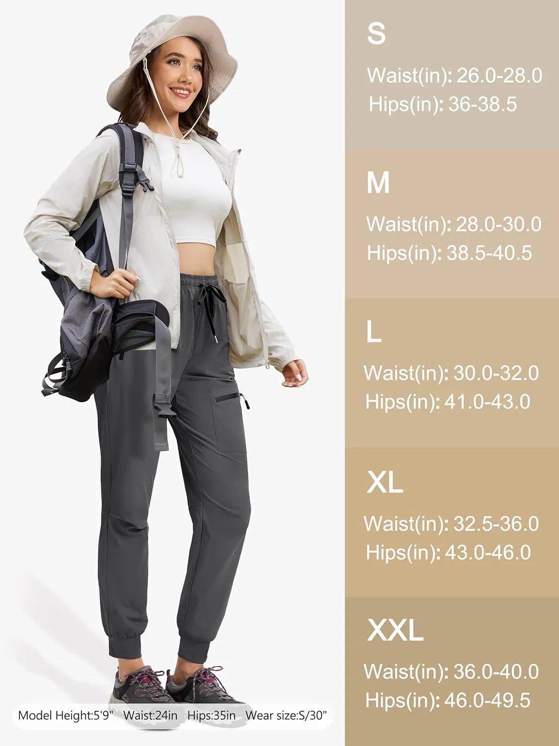 Womens Tall Hiking Pants 30/32/34 Inseam Lightweight Joggers Quick Dry 4 Pockets Travel Athletic Cargo UPF50 