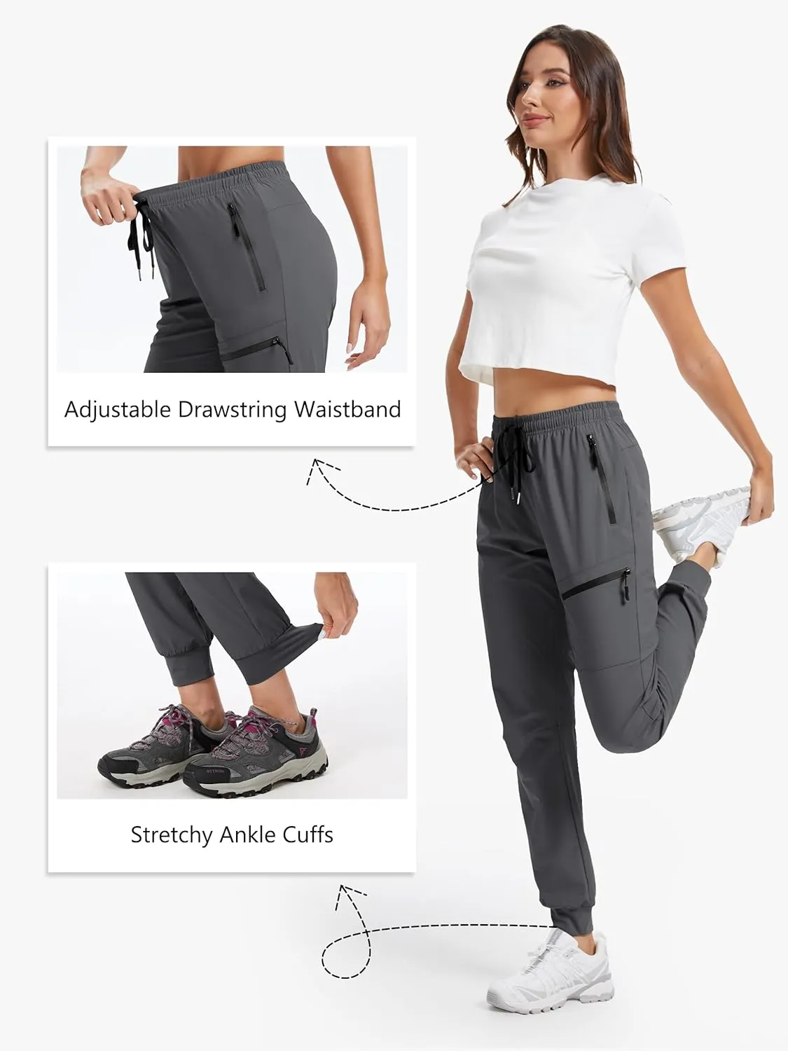 Womens Tall Hiking Pants 30/32/34 Inseam Lightweight Joggers Quick Dry 4 Pockets Travel Athletic Cargo UPF50 