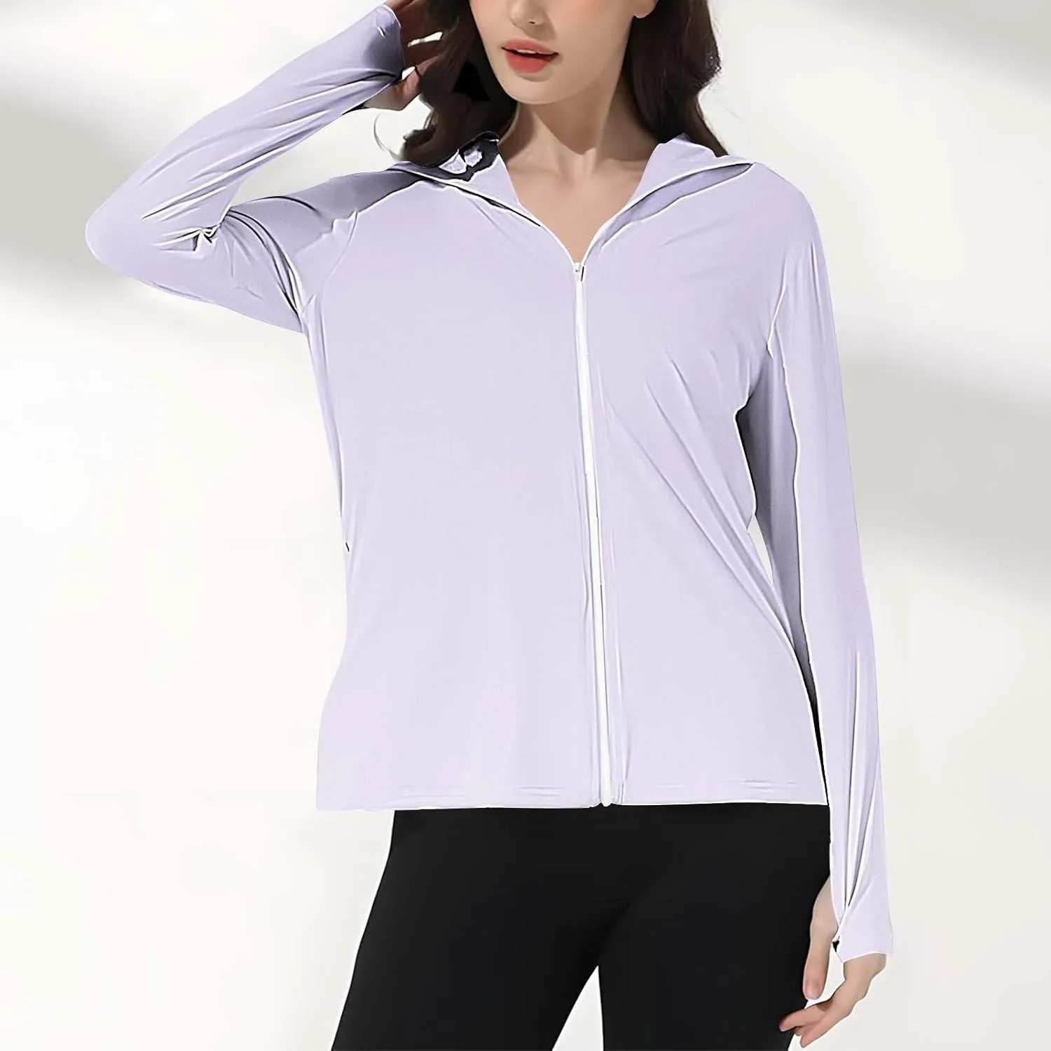 Women's UPF 50  Sun Protection Jacket Lightweight Long Sleeve Sun Shirt Hiking Outdoor UV Hoodie with Face Mask