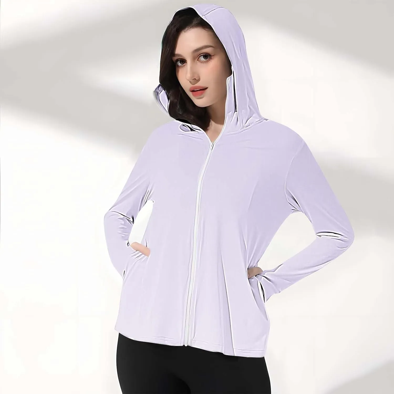Women's UPF 50  Sun Protection Jacket Lightweight Long Sleeve Sun Shirt Hiking Outdoor UV Hoodie with Face Mask
