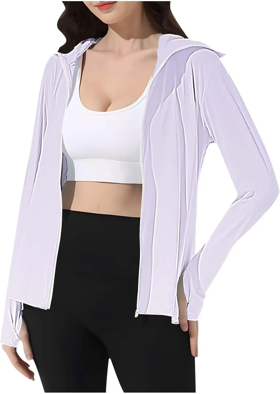 Women's UPF 50  Sun Protection Jacket Lightweight Long Sleeve Sun Shirt Hiking Outdoor UV Hoodie with Face Mask