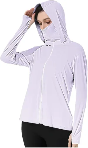 Women's UPF 50  Sun Protection Jacket Lightweight Long Sleeve Sun Shirt Hiking Outdoor UV Hoodie with Face Mask