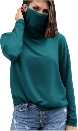 Women's UPF 50  Sun Protection Shirt with Face Mask Breathable Long Sleeve Sunshirt Summer Outdoor Rash Guard Tops