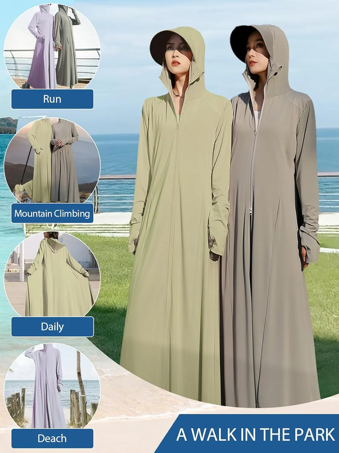 Women's UPF50  Sun Protection Clothing Summer Long Tunic Maxi Beach Dresses Lightweight Swimsuit Cover Up