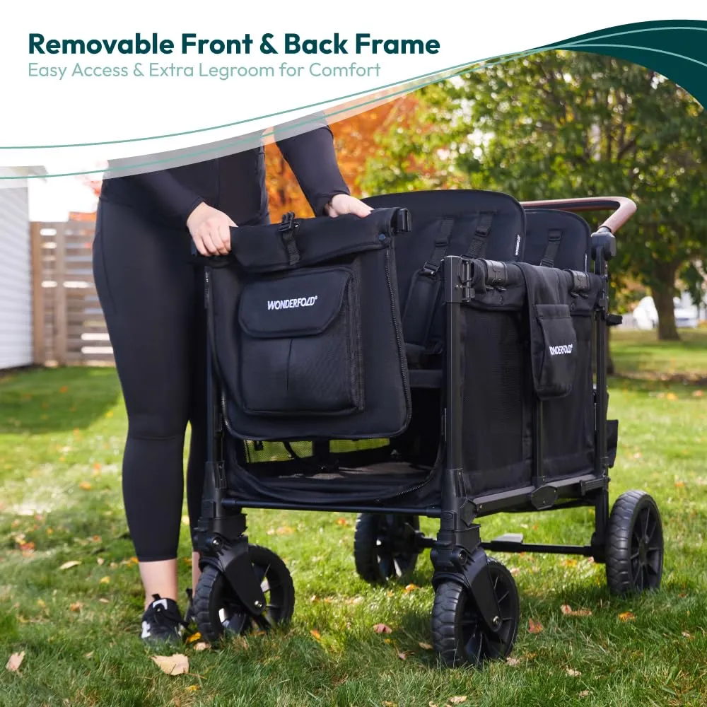 WONDERFOLD W4 Luxe Pro Stroller Wagon (4 Seater) - Collapsible Wagon Stroller with Seats Featuring 5-Point Safety Harnesses and Adjustable Sun Canopy, Charcoal Gray